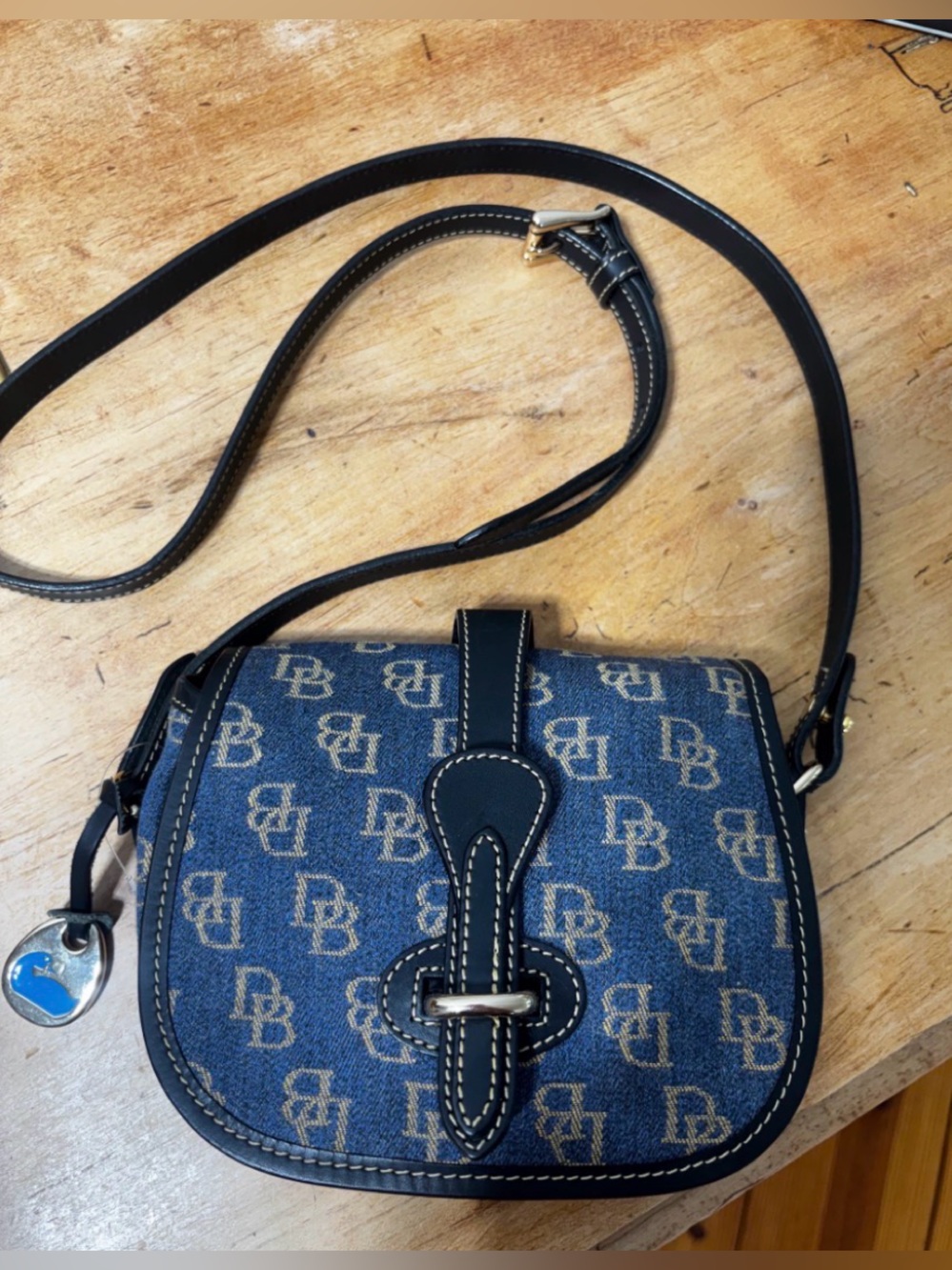 Dooney & Bourke Denim Navy Monogram Crossbody with Black Trim